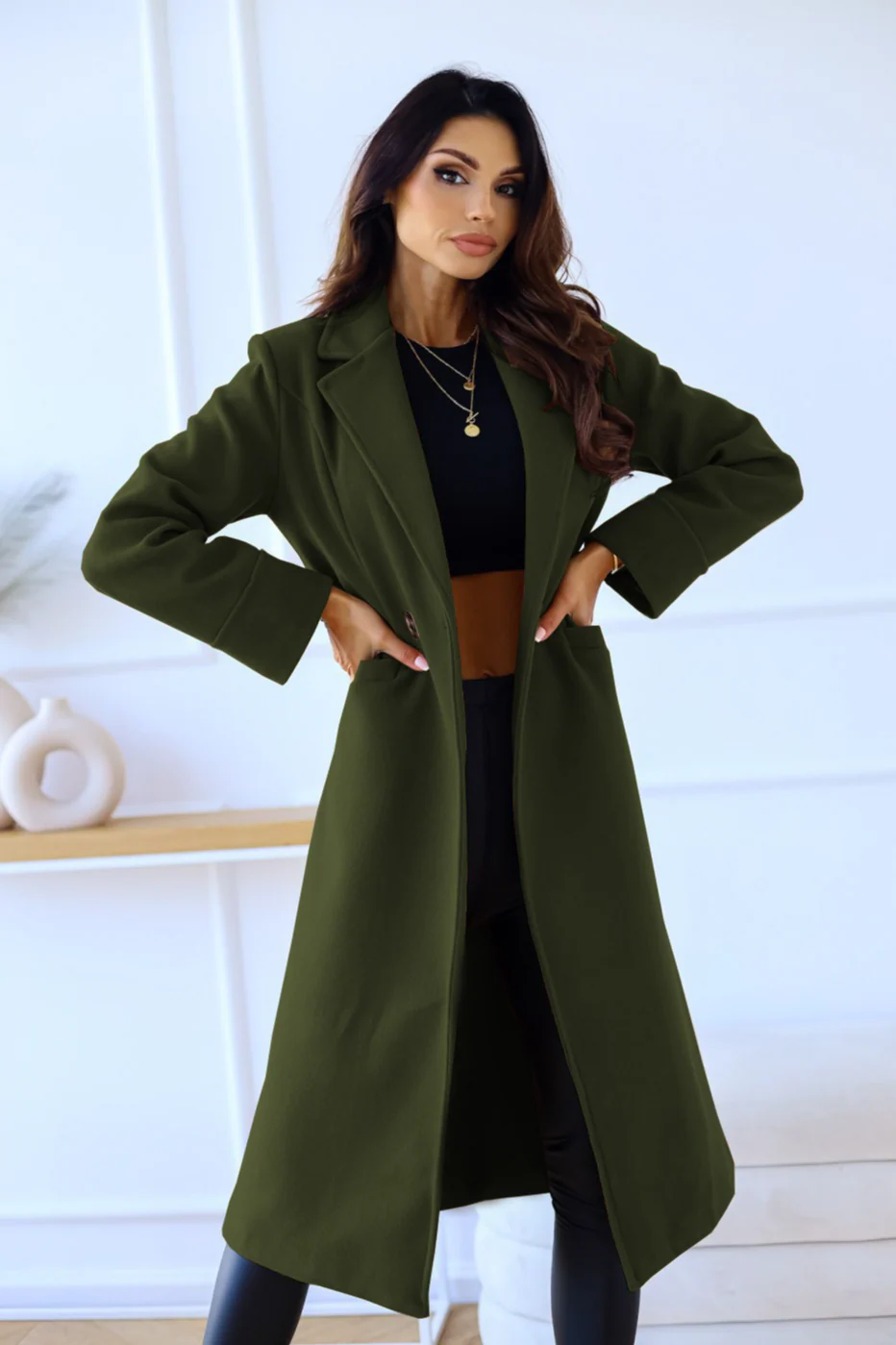 Wool Blend Double Breasted Lapel Elegant Overcoat - Image 5