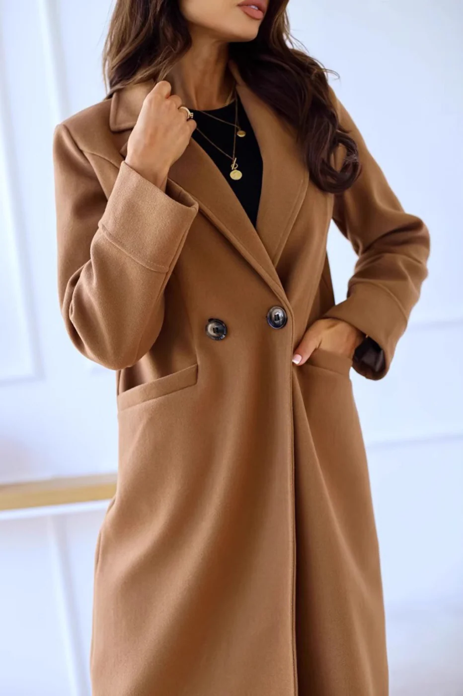 Wool Blend Double Breasted Lapel Elegant Overcoat - Image 6