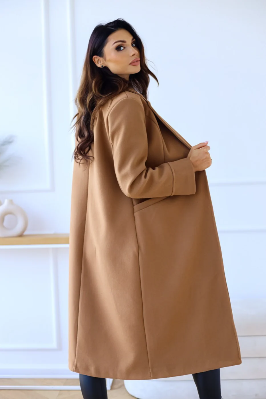 Wool Blend Double Breasted Lapel Elegant Overcoat - Image 7