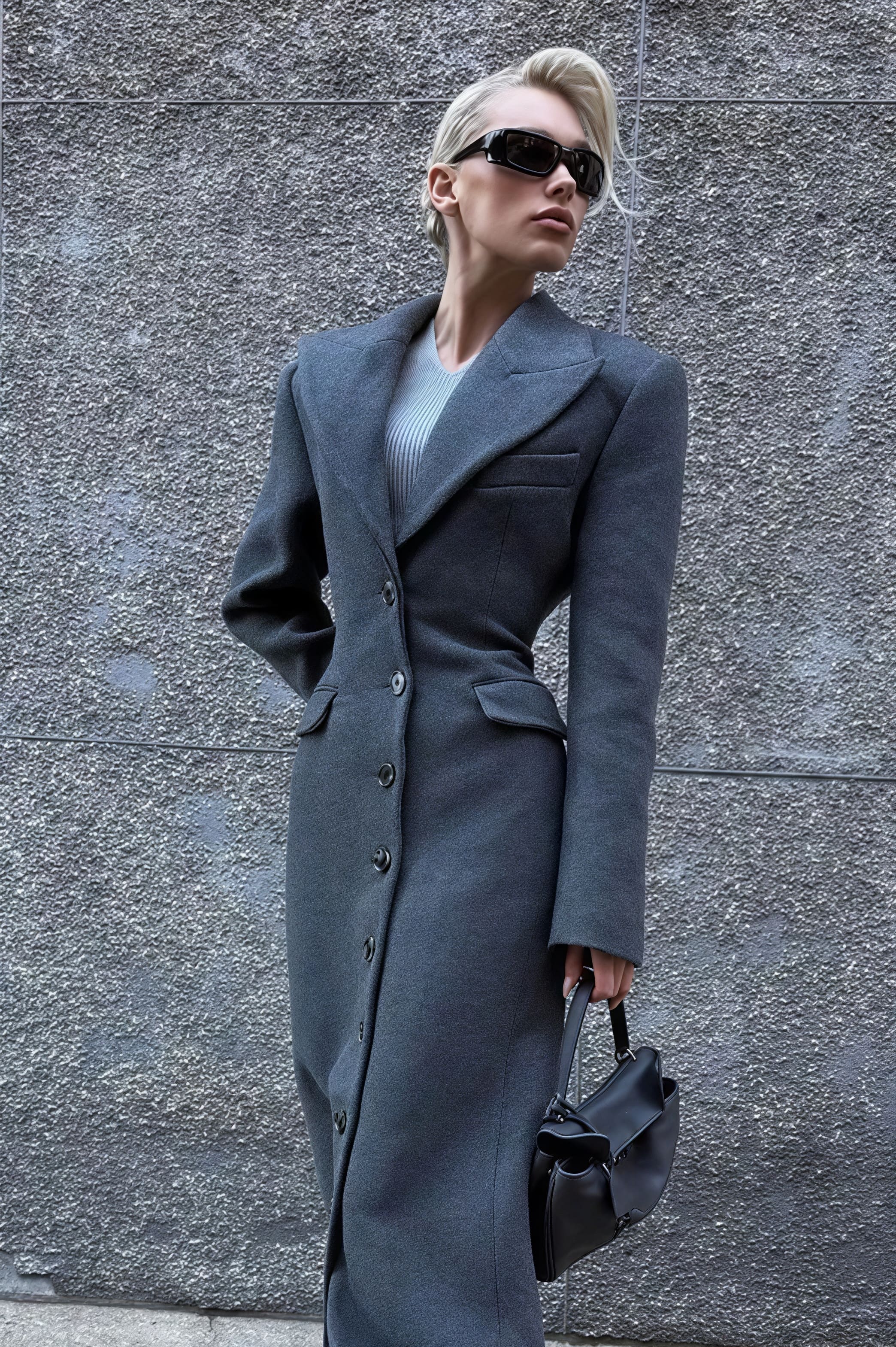 Wool Blend Elegant Lapel High Waist Long Overcoat - Image 3