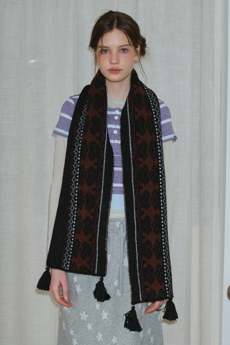 Wool Blend Fair Isle Fringed Soft Scarf - Image 4