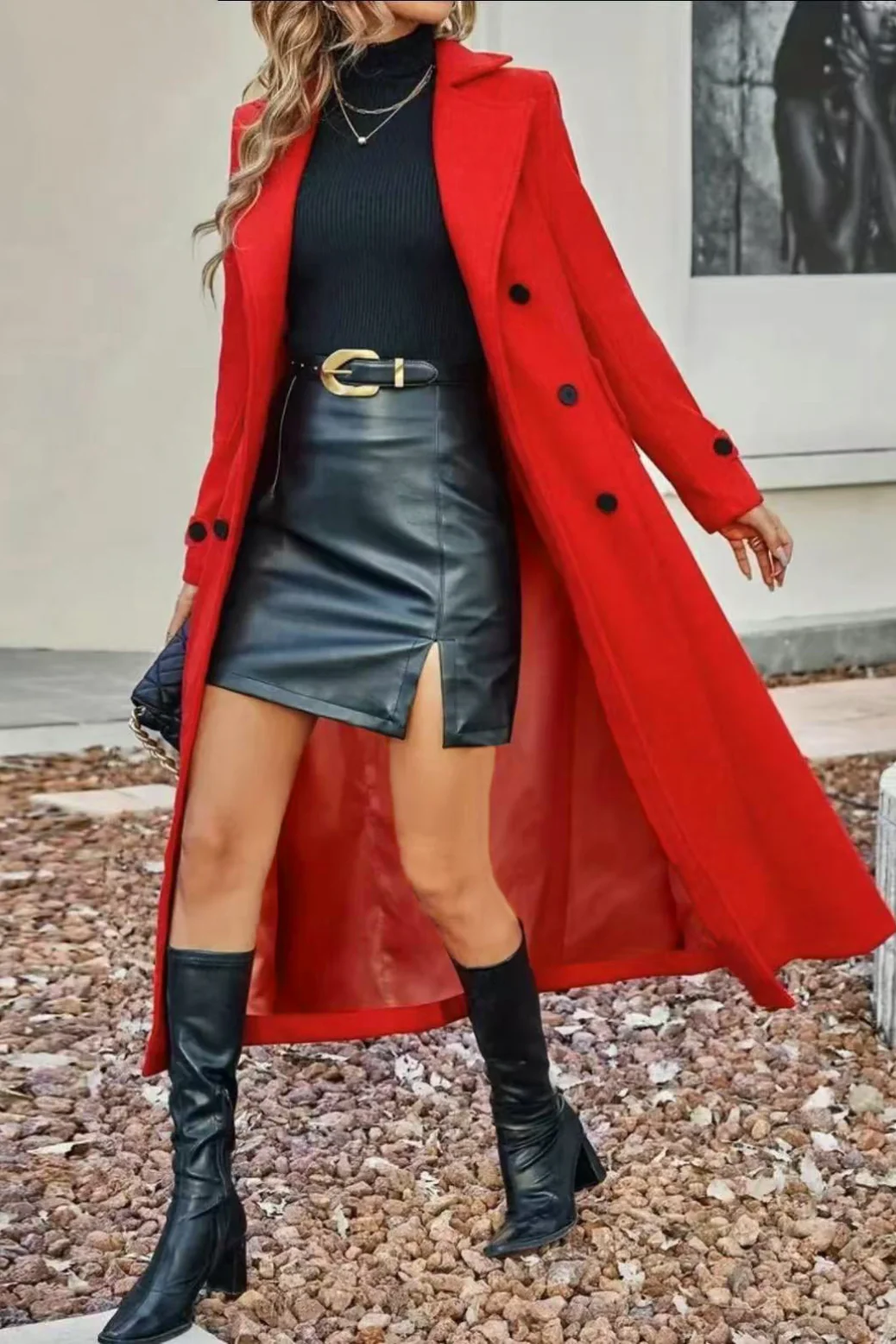 Wool Blend Lapel Double Breasted Chic Overcoat - Image 3