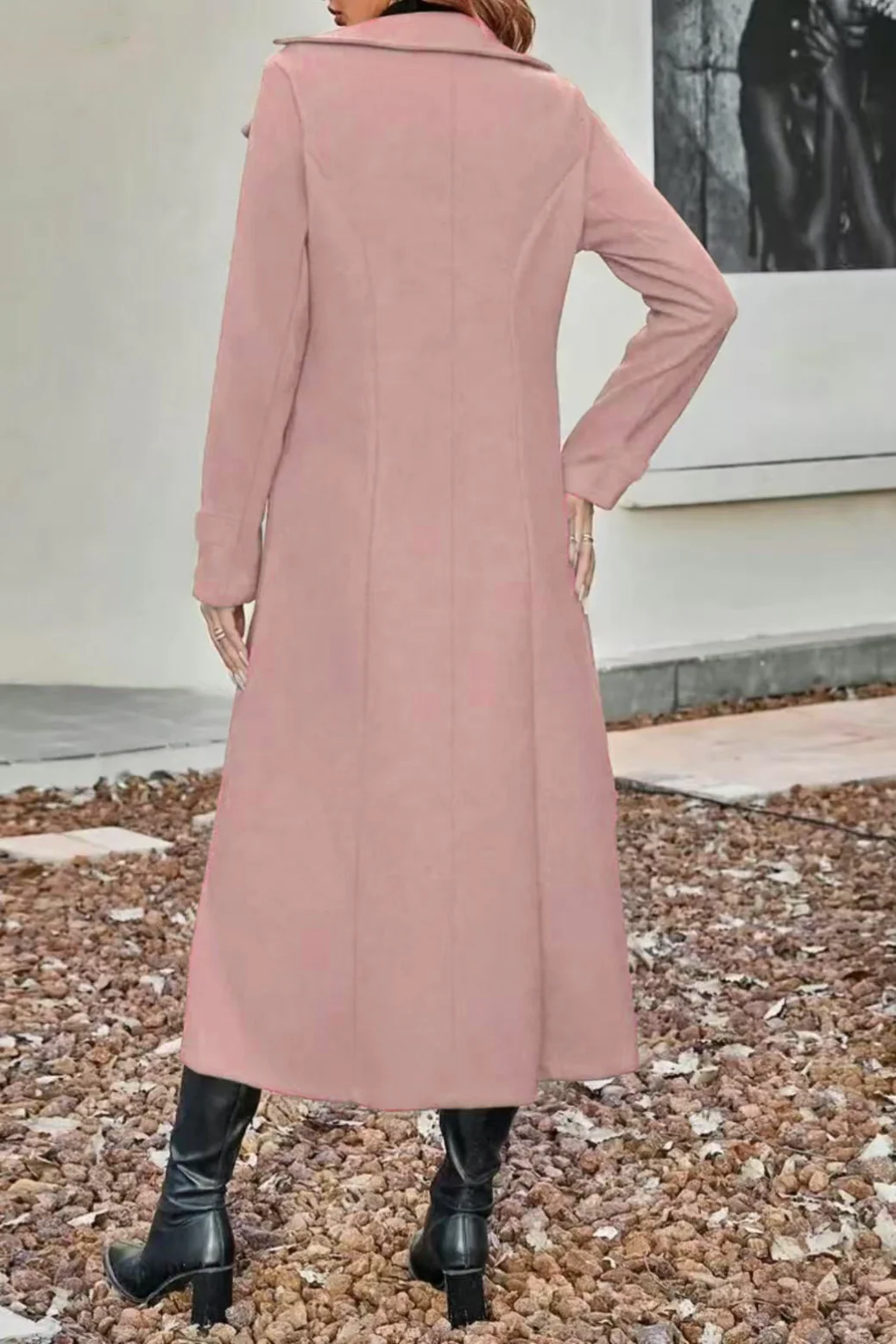 Wool Blend Lapel Double Breasted Chic Overcoat - Image 6