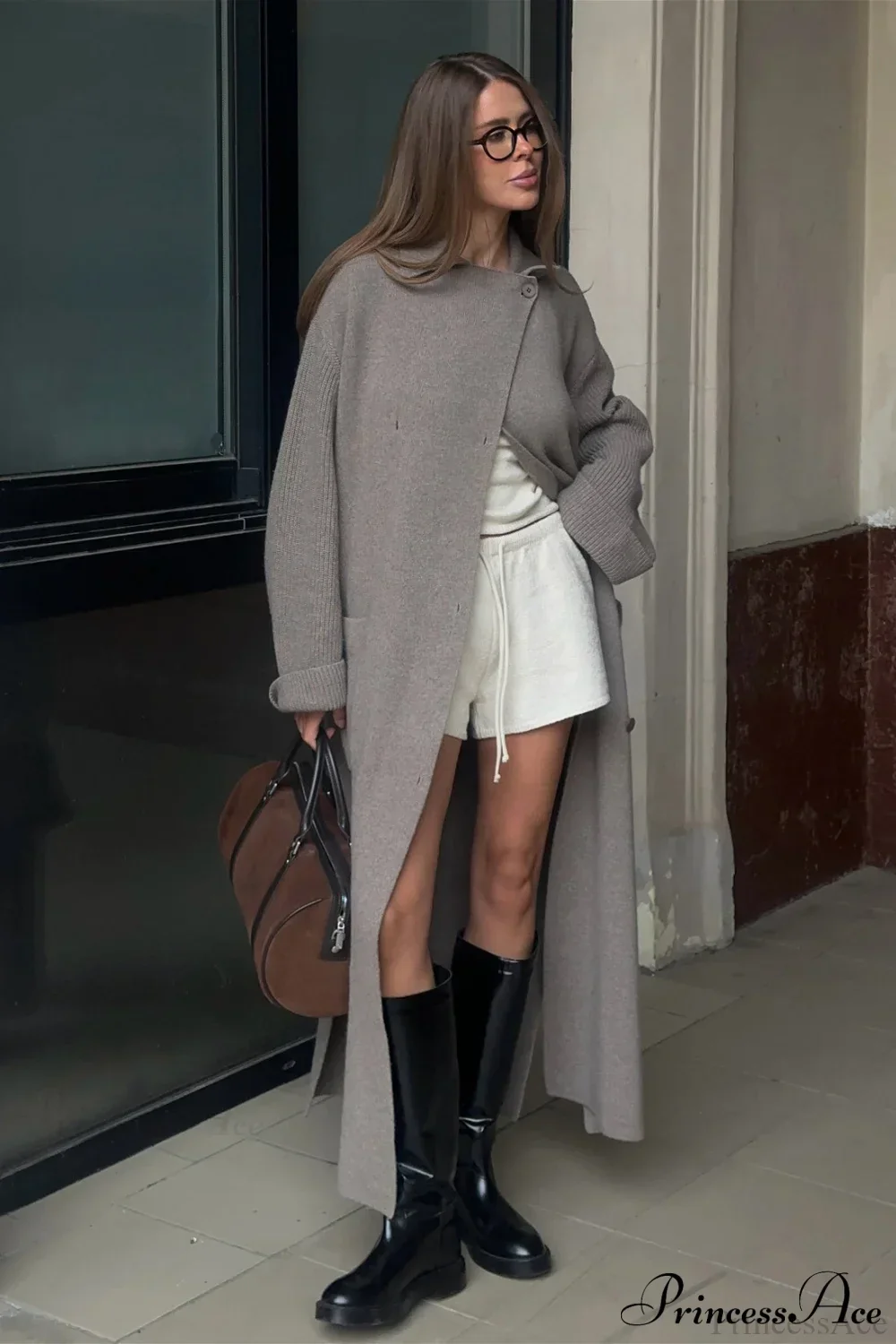 Wool Blend Lapel Tie Waist Long Overcoat - Image 2