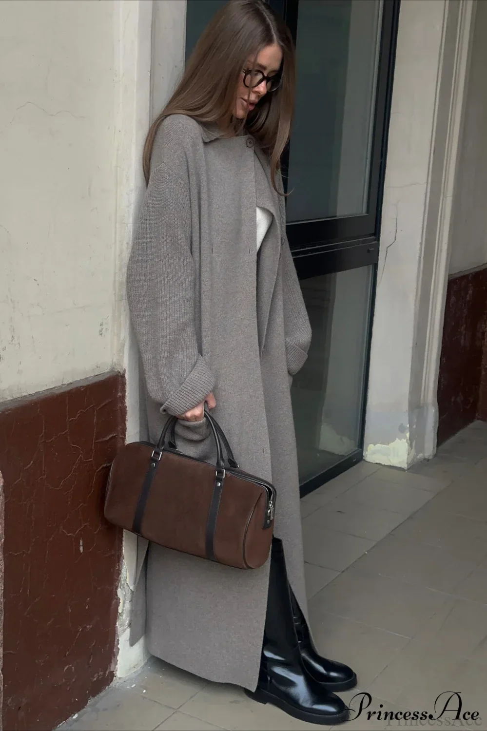 Wool Blend Lapel Tie Waist Long Overcoat - Image 3
