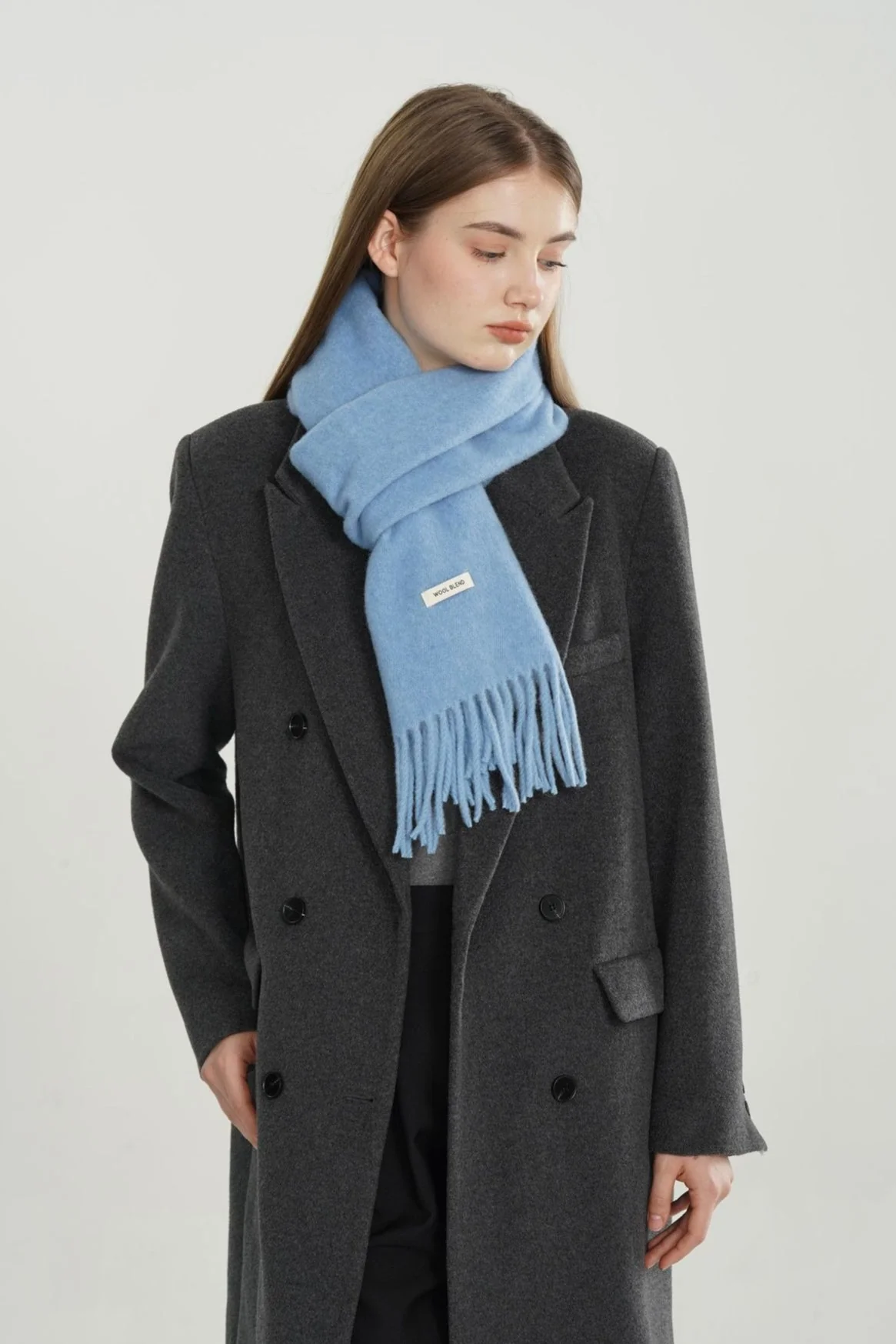 Wool Blend Minimalist Solid Woven Fringed Scarf - Image 11