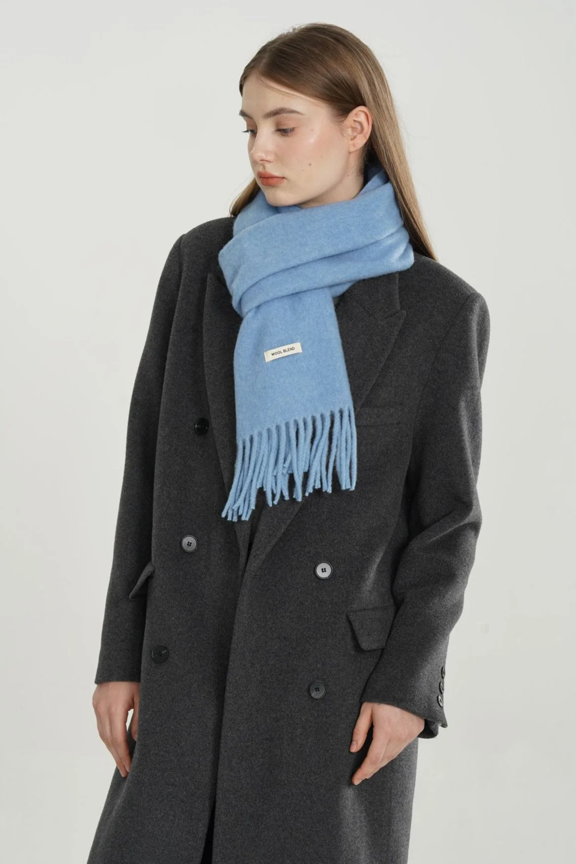 Wool Blend Minimalist Solid Woven Fringed Scarf - Image 12