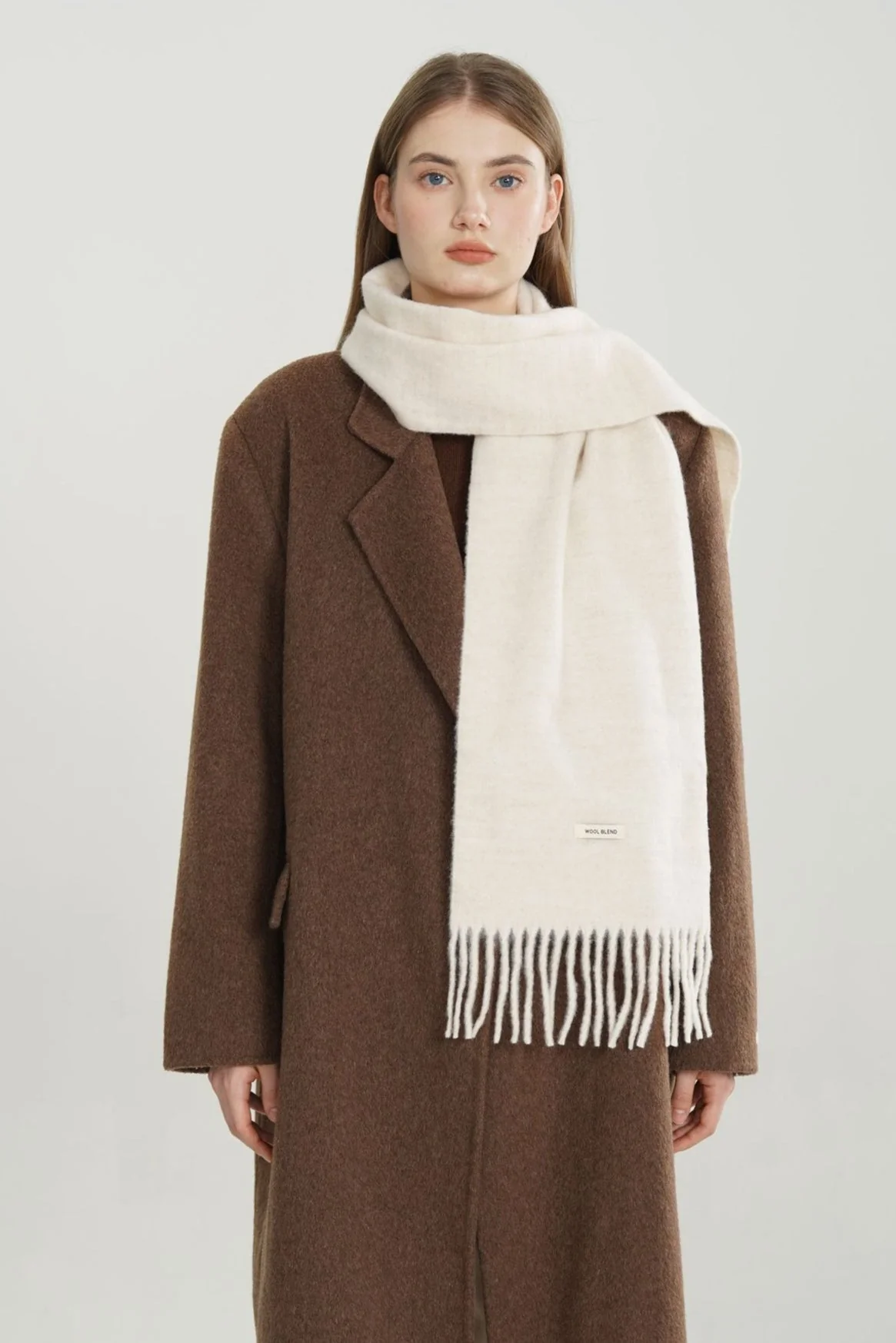 Wool Blend Minimalist Solid Woven Fringed Scarf - Image 13