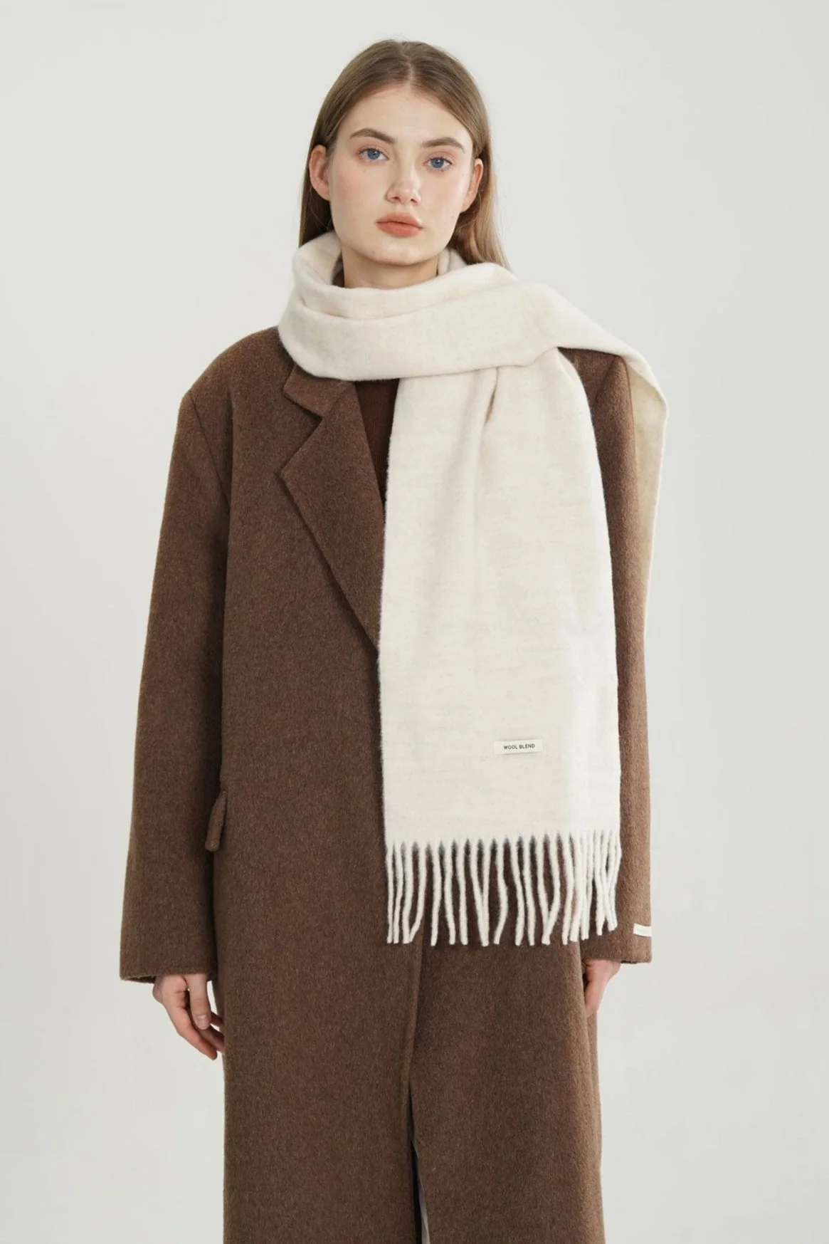 Wool Blend Minimalist Solid Woven Fringed Scarf - Image 14