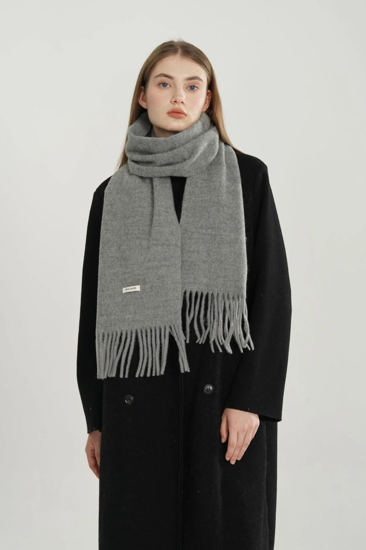 Wool Blend Minimalist Solid Woven Fringed Scarf - Image 3