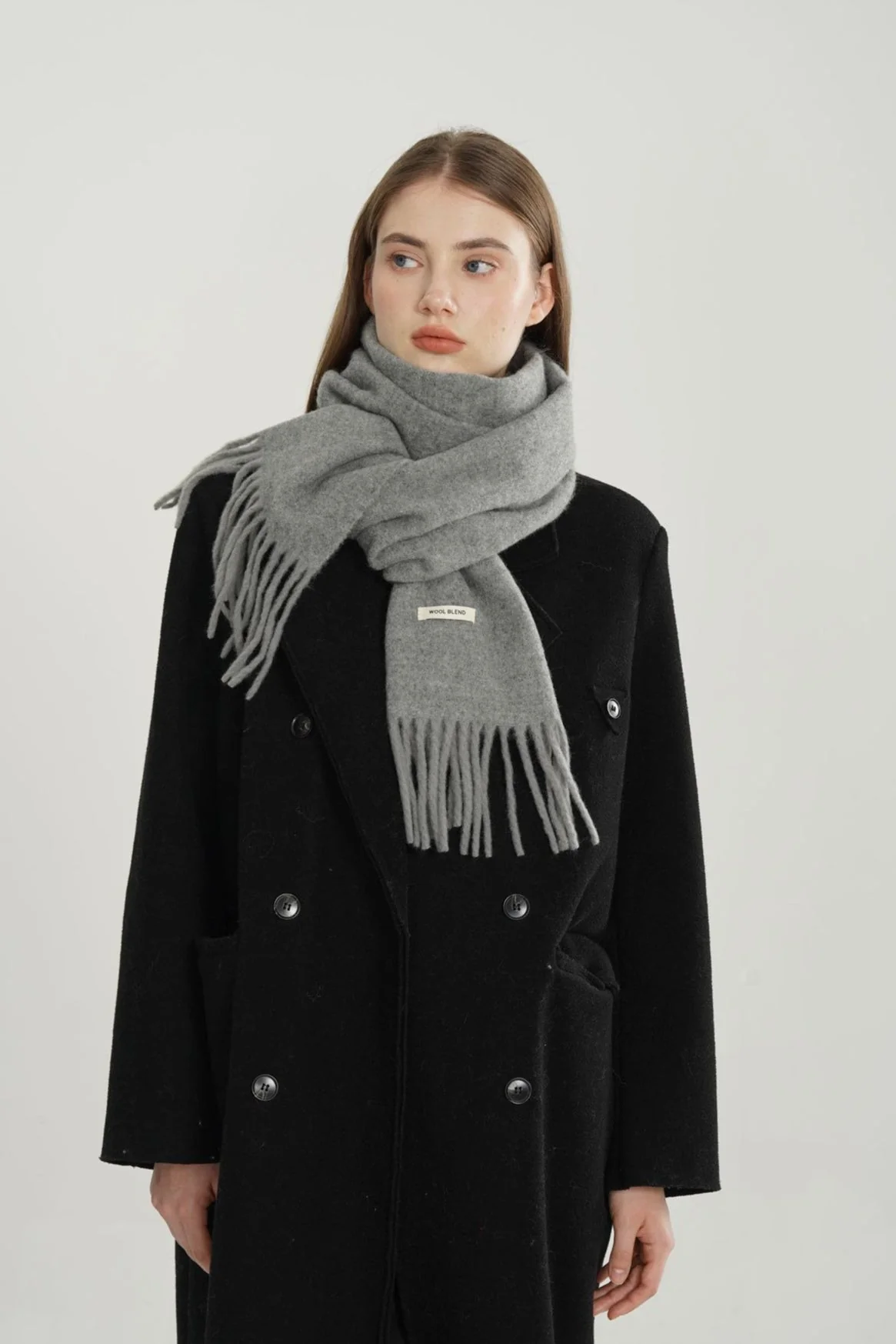 Wool Blend Minimalist Solid Woven Fringed Scarf - Image 4