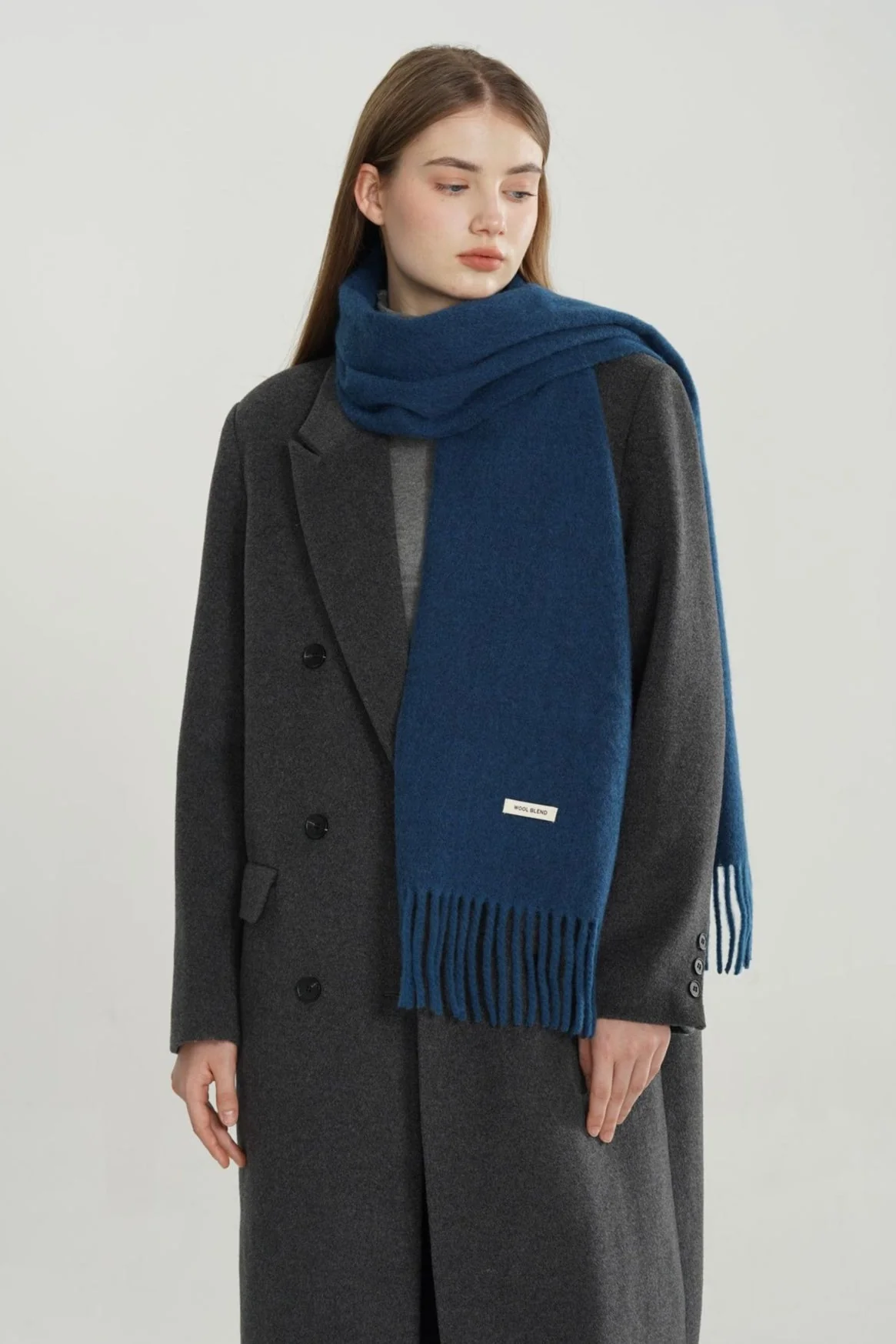 Wool Blend Minimalist Solid Woven Fringed Scarf - Image 5