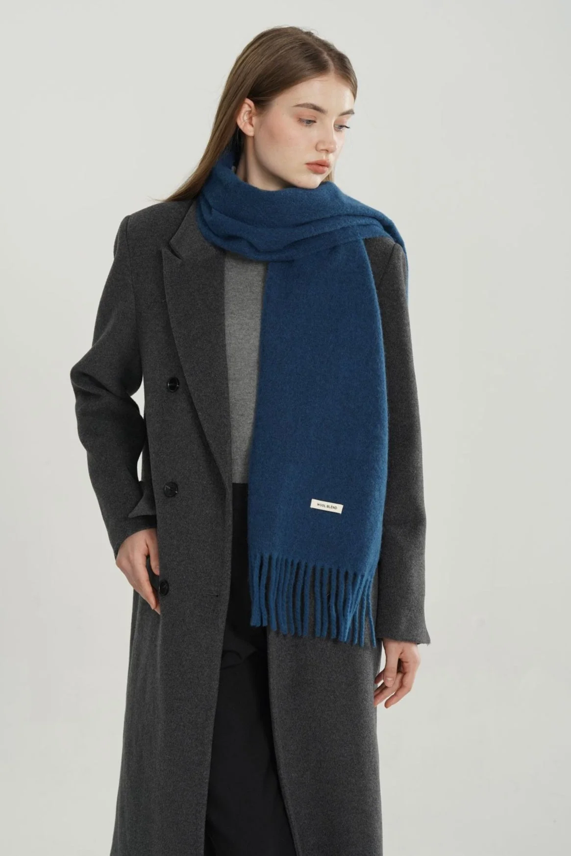 Wool Blend Minimalist Solid Woven Fringed Scarf - Image 6
