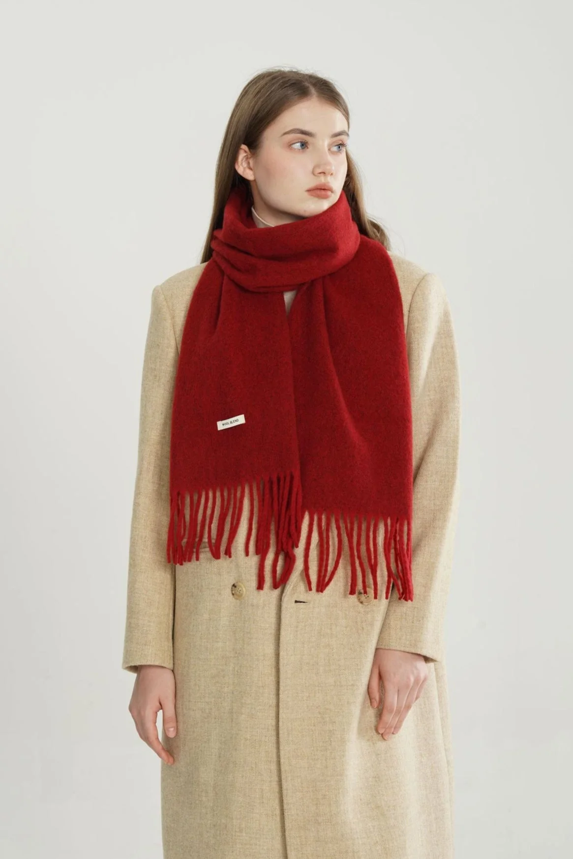 Wool Blend Minimalist Solid Woven Fringed Scarf - Image 7