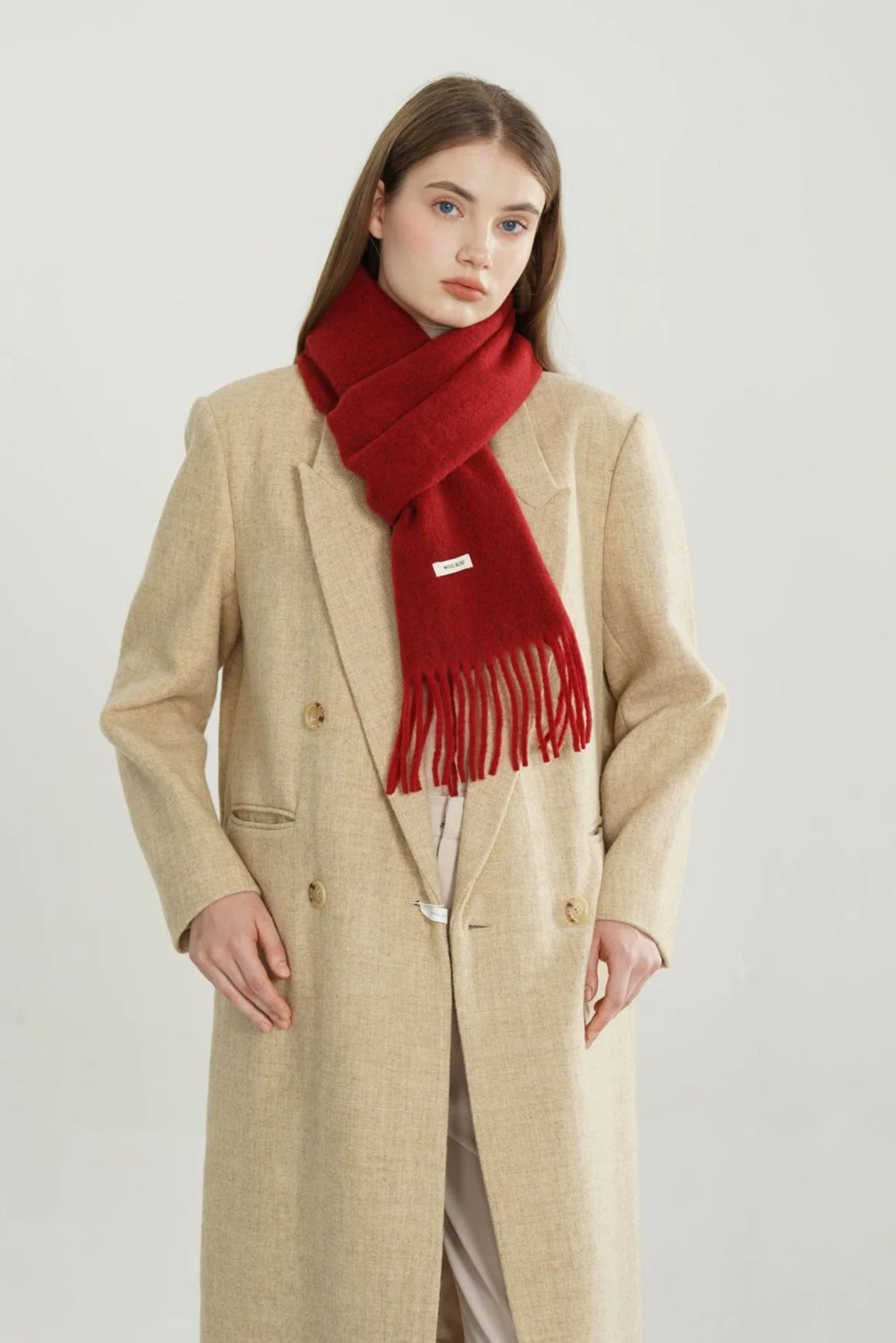 Wool Blend Minimalist Solid Woven Fringed Scarf - Image 8