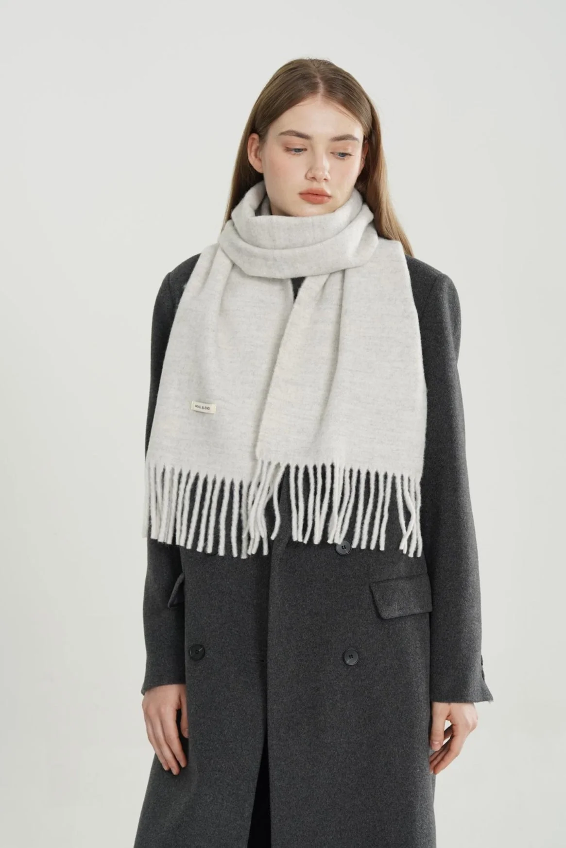 Wool Blend Minimalist Solid Woven Fringed Scarf - Image 9