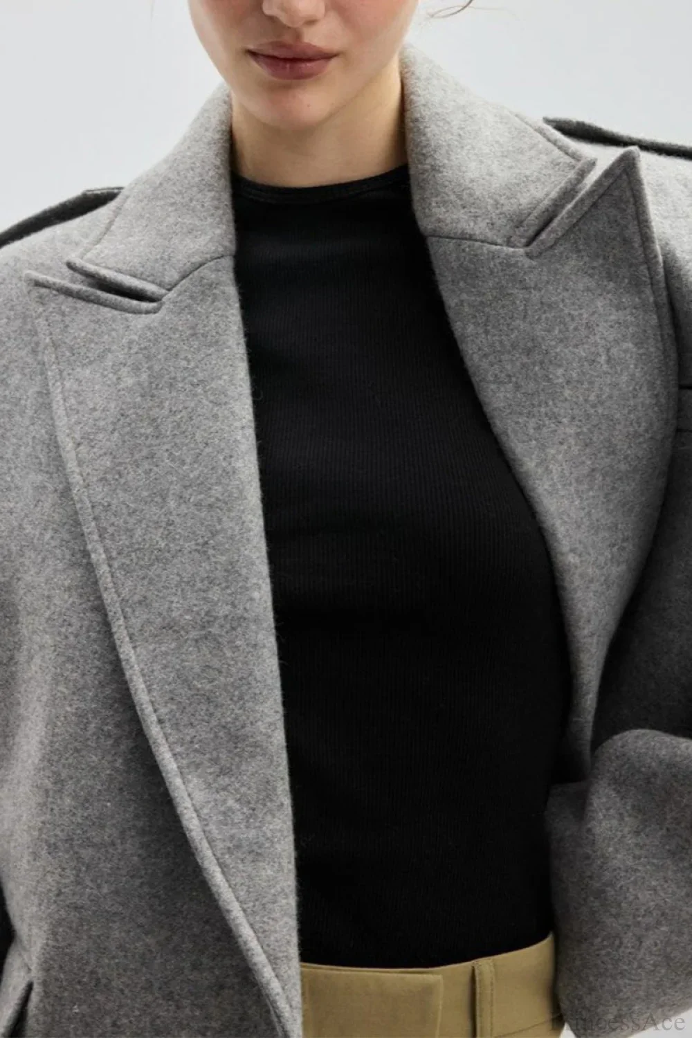 Wool Blend Notched Lapel Epaulette Coat - Image 4