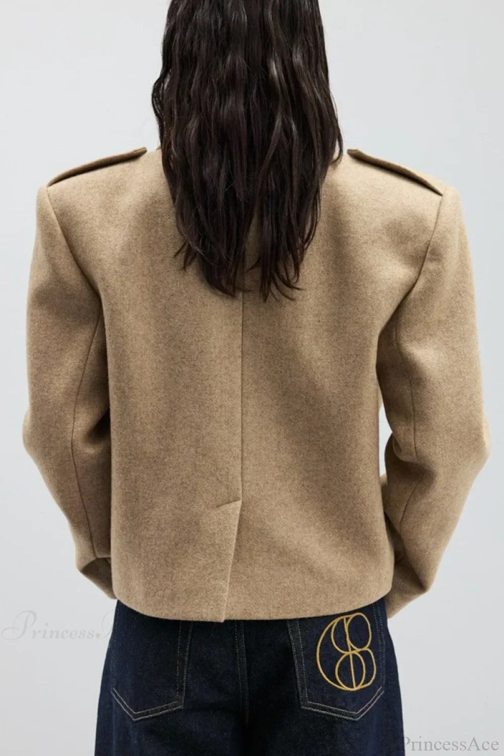 Wool Blend Notched Lapel Epaulette Coat - Image 6