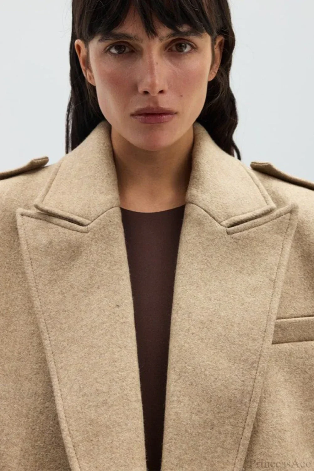 Wool Blend Notched Lapel Epaulette Coat - Image 7