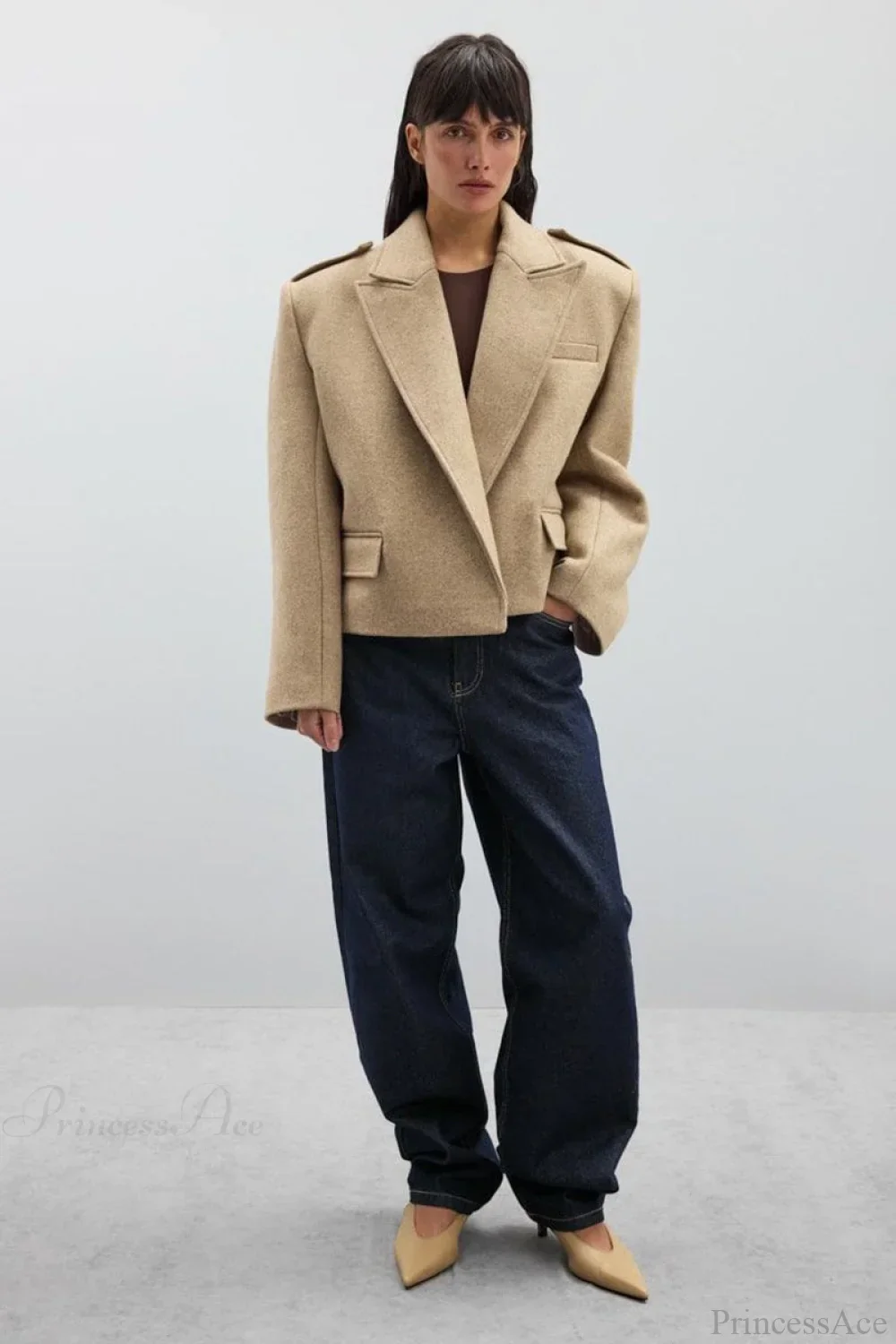Wool Blend Notched Lapel Epaulette Coat - Image 8