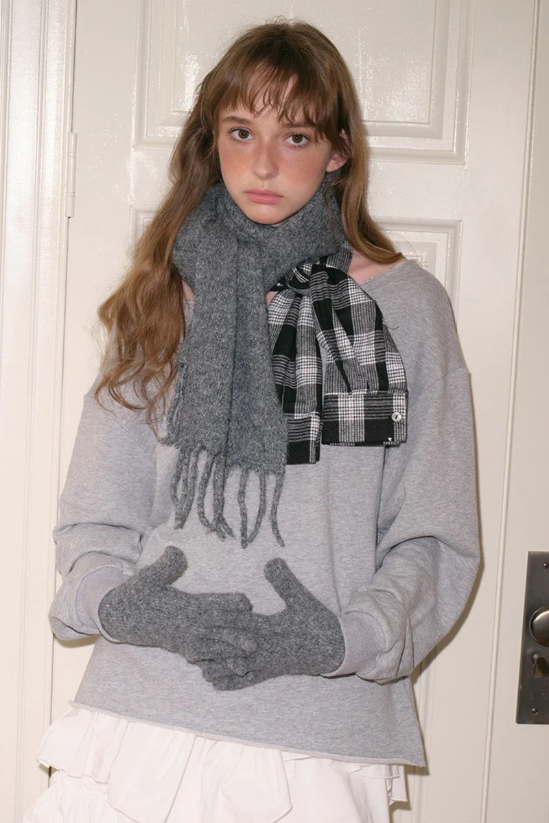 Wool Blend Plaid Patchwork Deconstructed Fringed Scarf - Image 3
