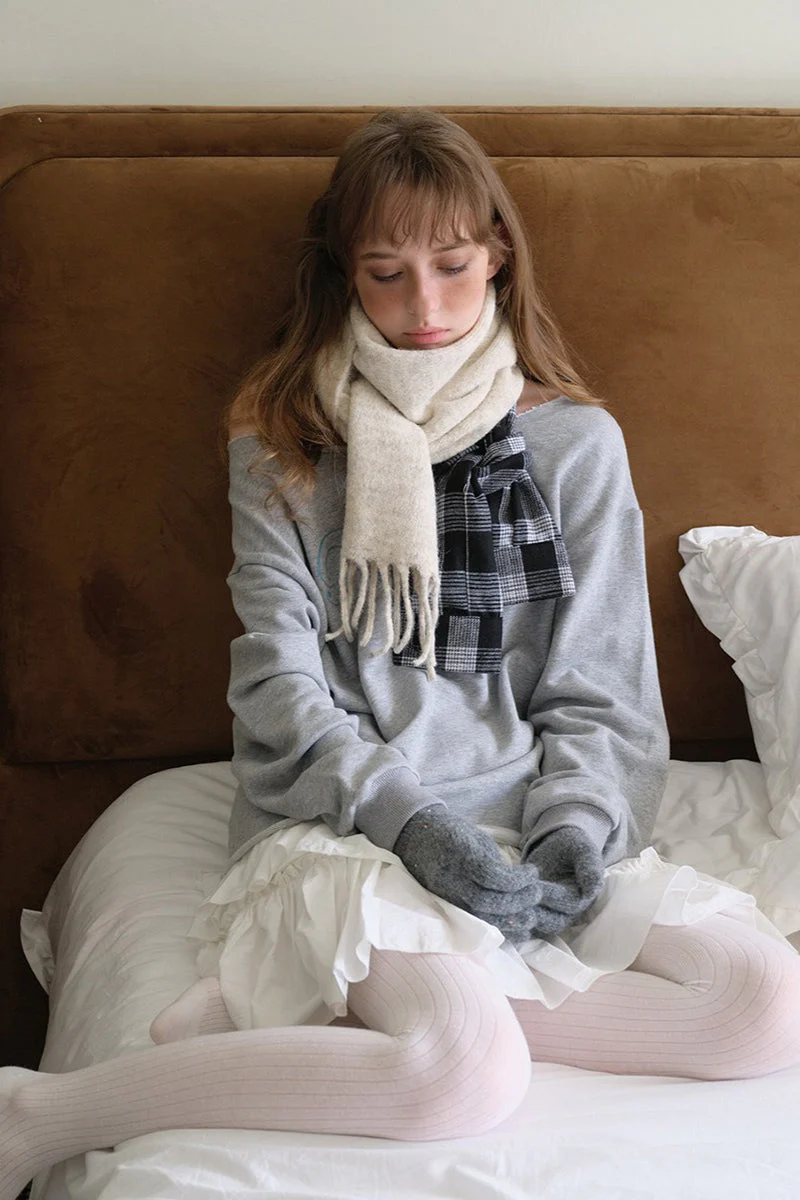 Wool Blend Plaid Patchwork Deconstructed Fringed Scarf - Image 5