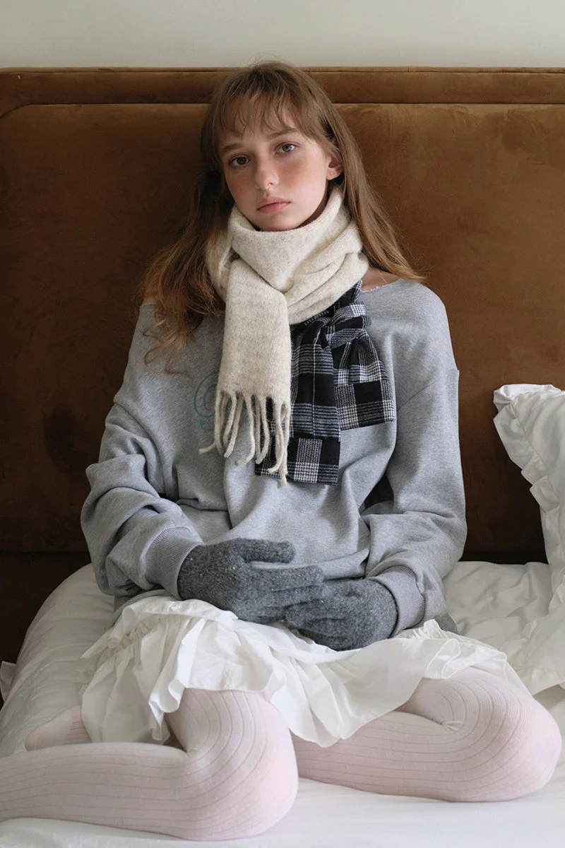 Wool Blend Plaid Patchwork Deconstructed Fringed Scarf - Image 6