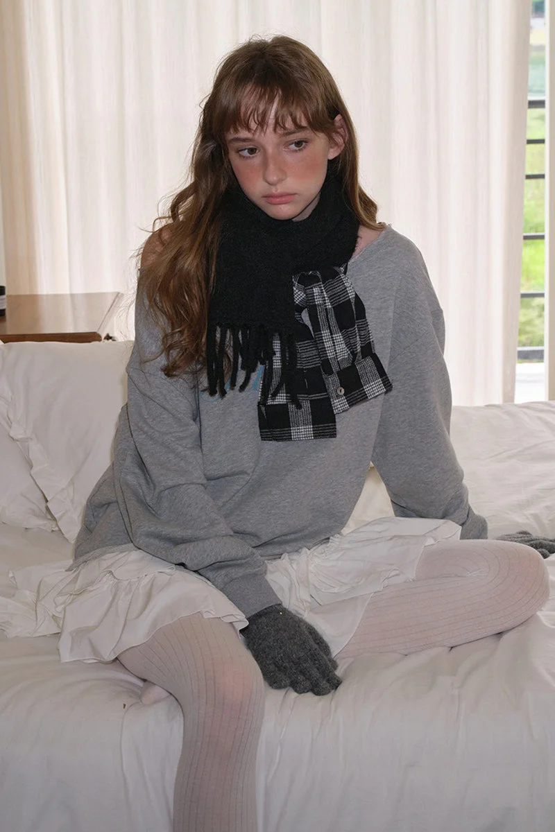 Wool Blend Plaid Patchwork Deconstructed Fringed Scarf - Image 7