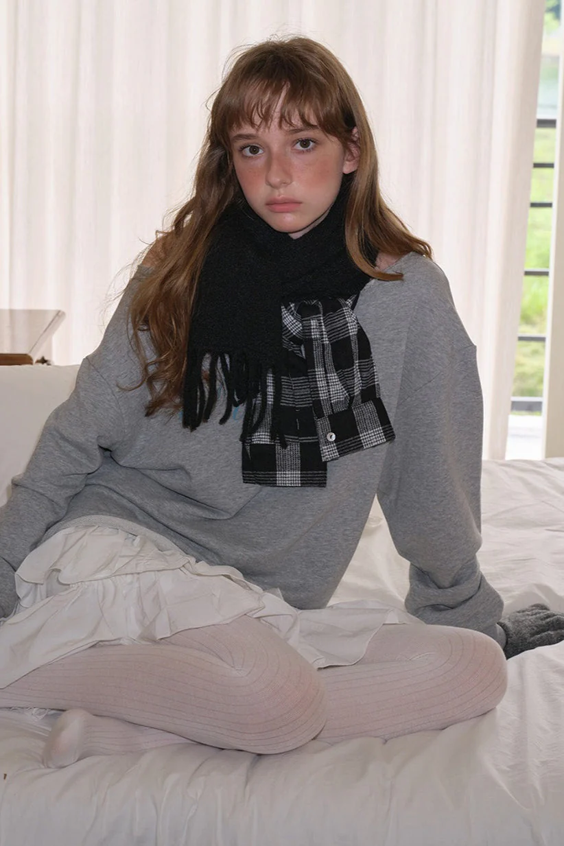 Wool Blend Plaid Patchwork Deconstructed Fringed Scarf - Image 8