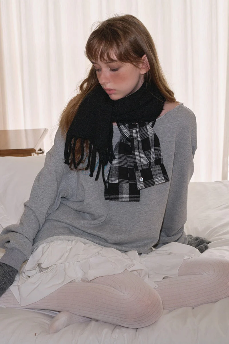 Wool Blend Plaid Patchwork Deconstructed Fringed Scarf - Image 9