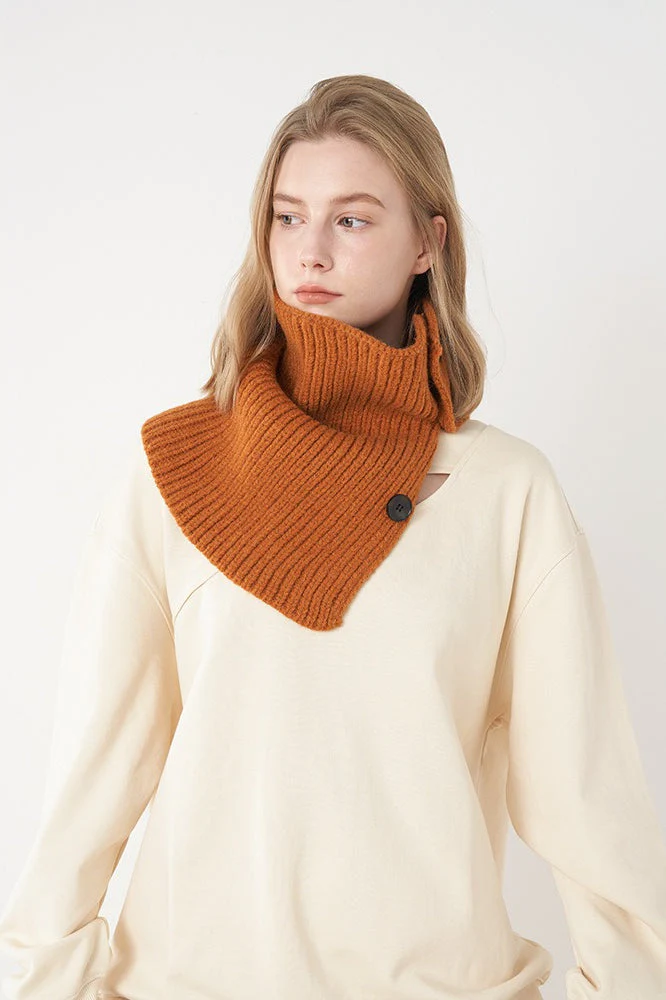 Wool Blend Solid Knitted Removable Buttoned Scarf - Image 10