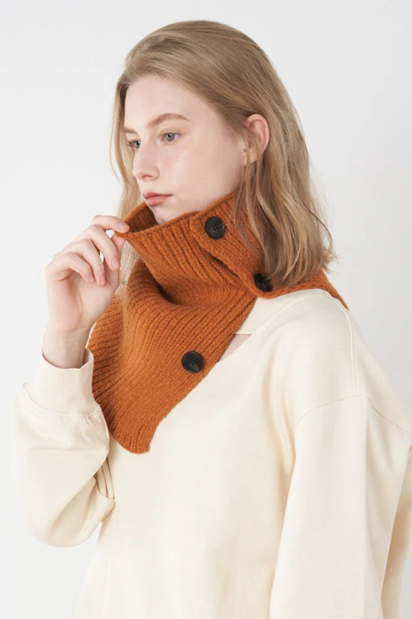 Wool Blend Solid Knitted Removable Buttoned Scarf - Image 11