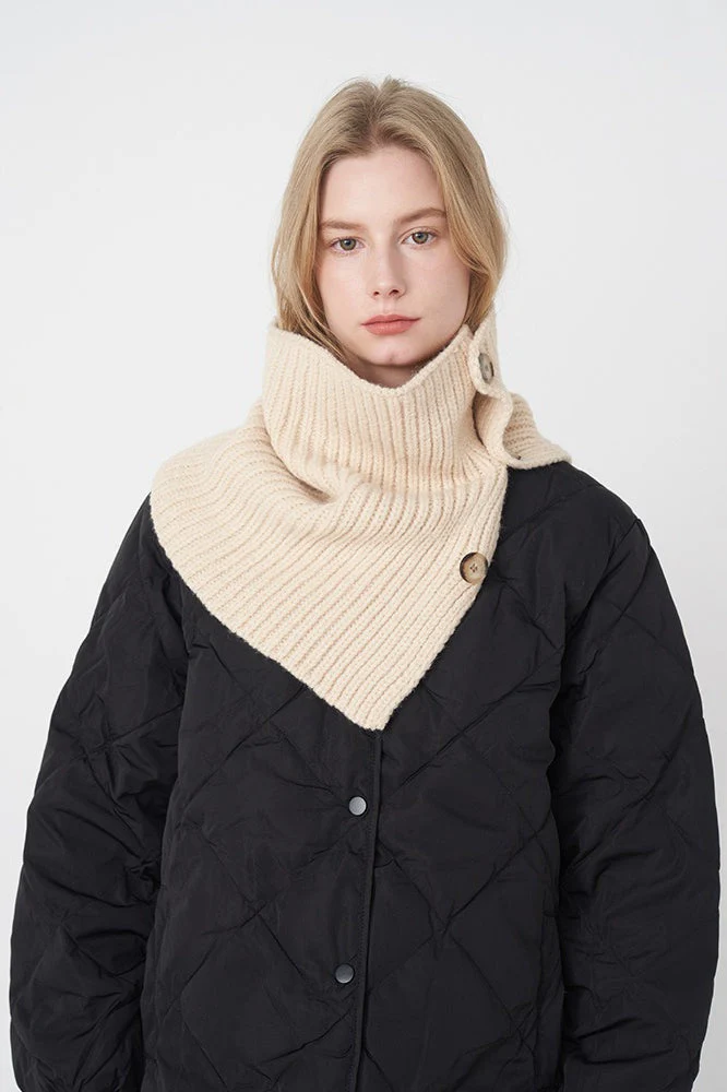 Wool Blend Solid Knitted Removable Buttoned Scarf - Image 14