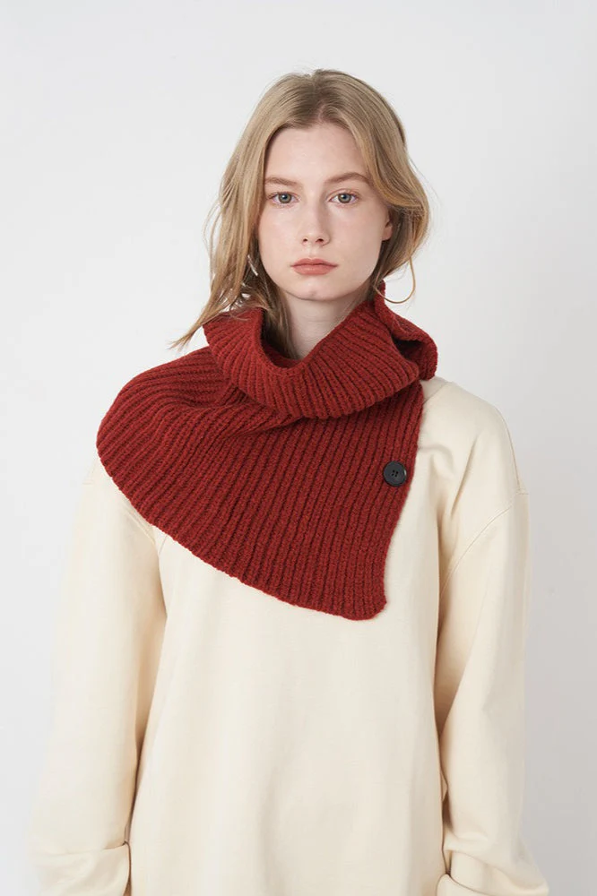 Wool Blend Solid Knitted Removable Buttoned Scarf - Image 2