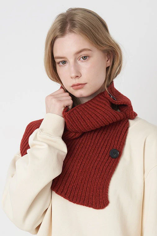 Wool Blend Solid Knitted Removable Buttoned Scarf - Image 3