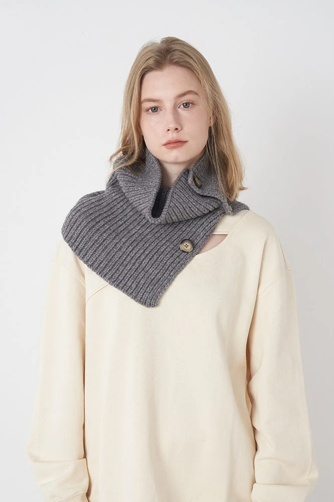 Wool Blend Solid Knitted Removable Buttoned Scarf - Image 6