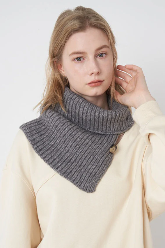 Wool Blend Solid Knitted Removable Buttoned Scarf - Image 7
