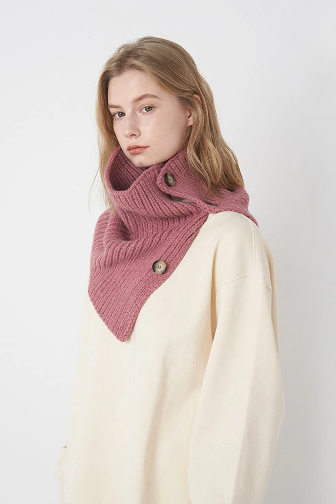 Wool Blend Solid Knitted Removable Buttoned Scarf - Image 8