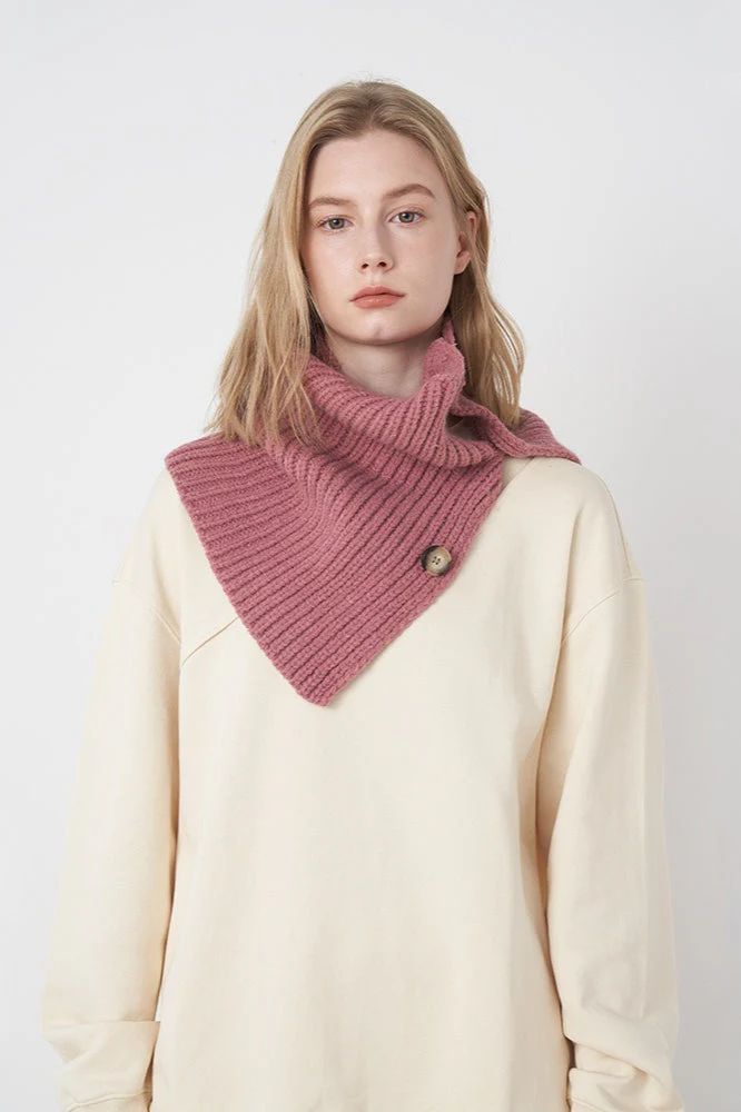Wool Blend Solid Knitted Removable Buttoned Scarf - Image 9