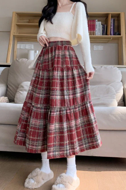 Wool Blend Tiered Plaid Skirt - Image 2