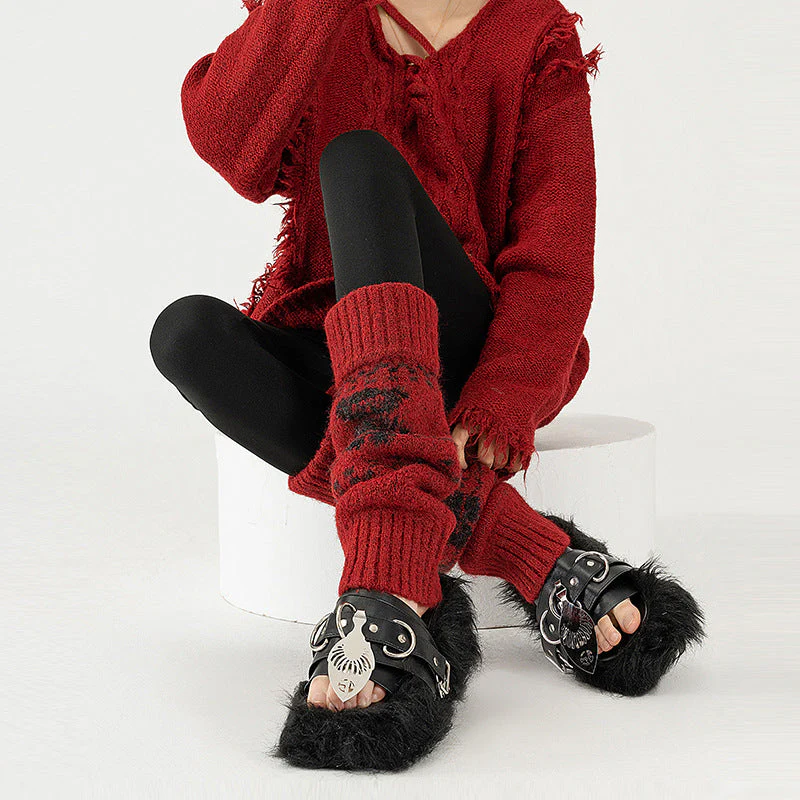 Wool Chunky Slouchy Sexy Red Leg Warmers - Image 4