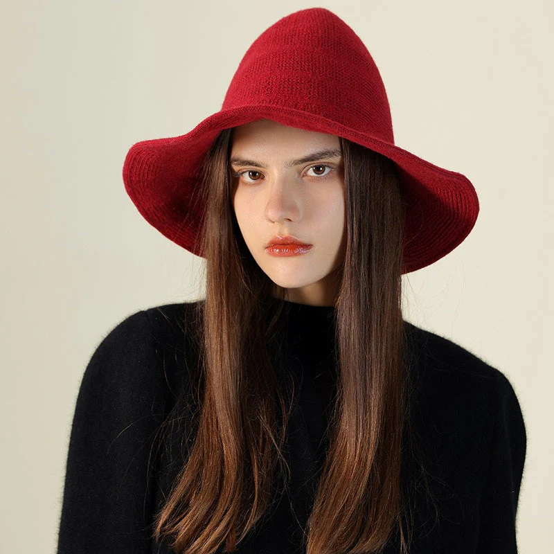 Wool Knitted Pointed Top Wide Brim Witch Hat - Image 2