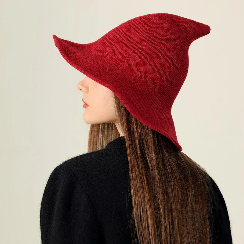 Wool Knitted Pointed Top Wide Brim Witch Hat - Image 3