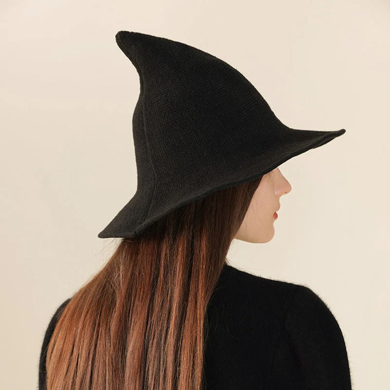 Wool Knitted Pointed Top Wide Brim Witch Hat - Image 4