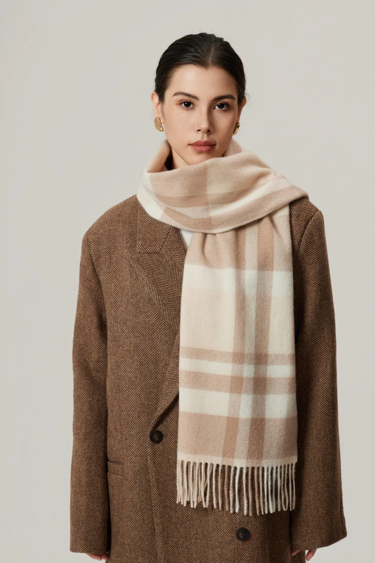 Wool Plaid Minimalist Fringed Scarf - Image 2