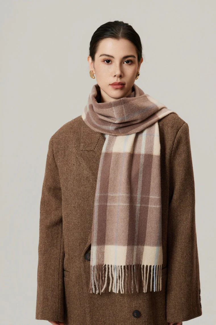 Wool Plaid Minimalist Fringed Scarf - Image 3