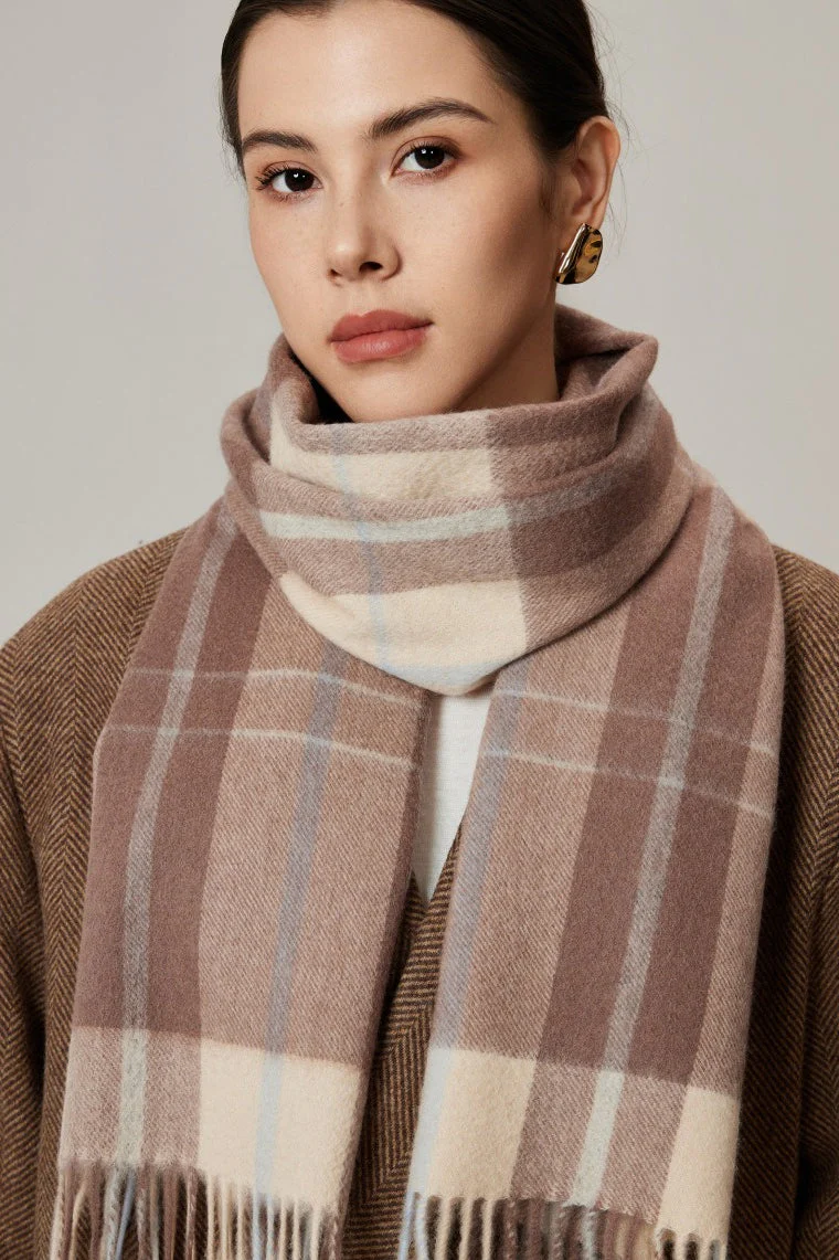 Wool Plaid Minimalist Fringed Scarf - Image 4