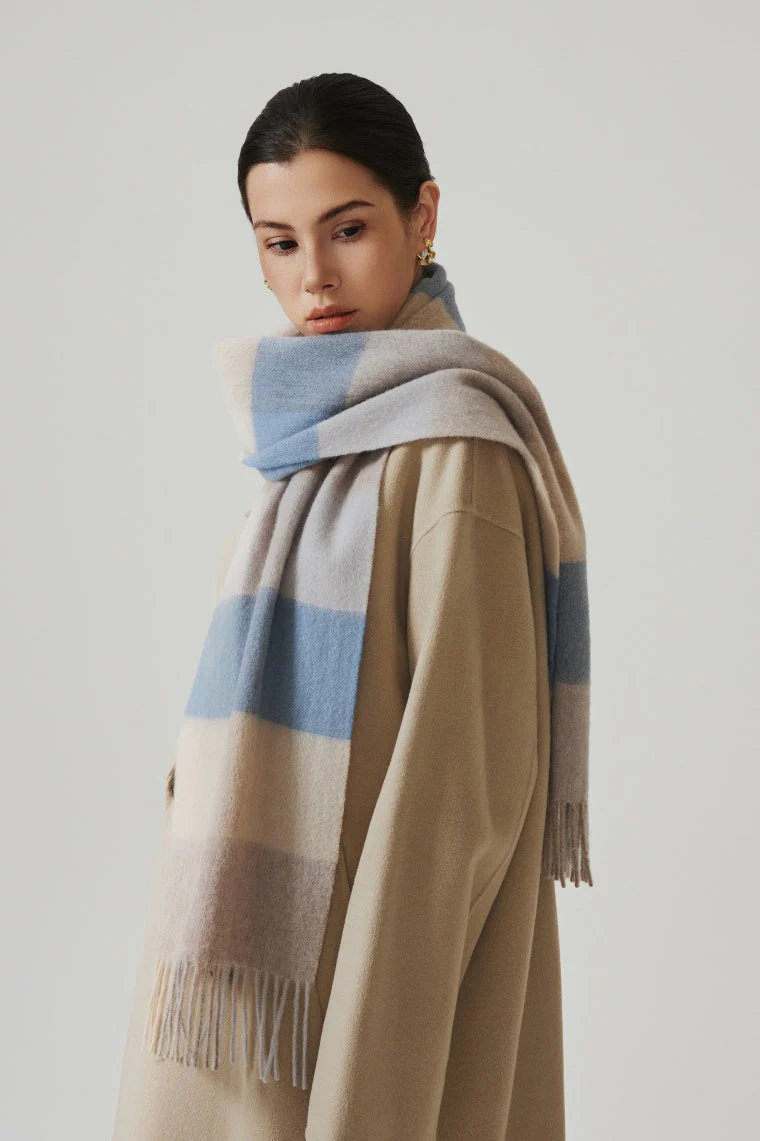 Wool Plaid Minimalist Fringed Scarf - Image 5