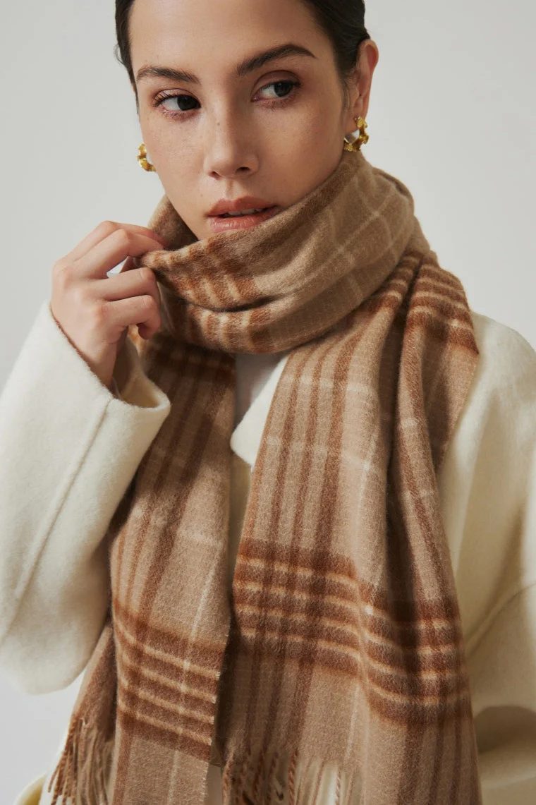 Wool Plaid Minimalist Fringed Scarf - Image 6
