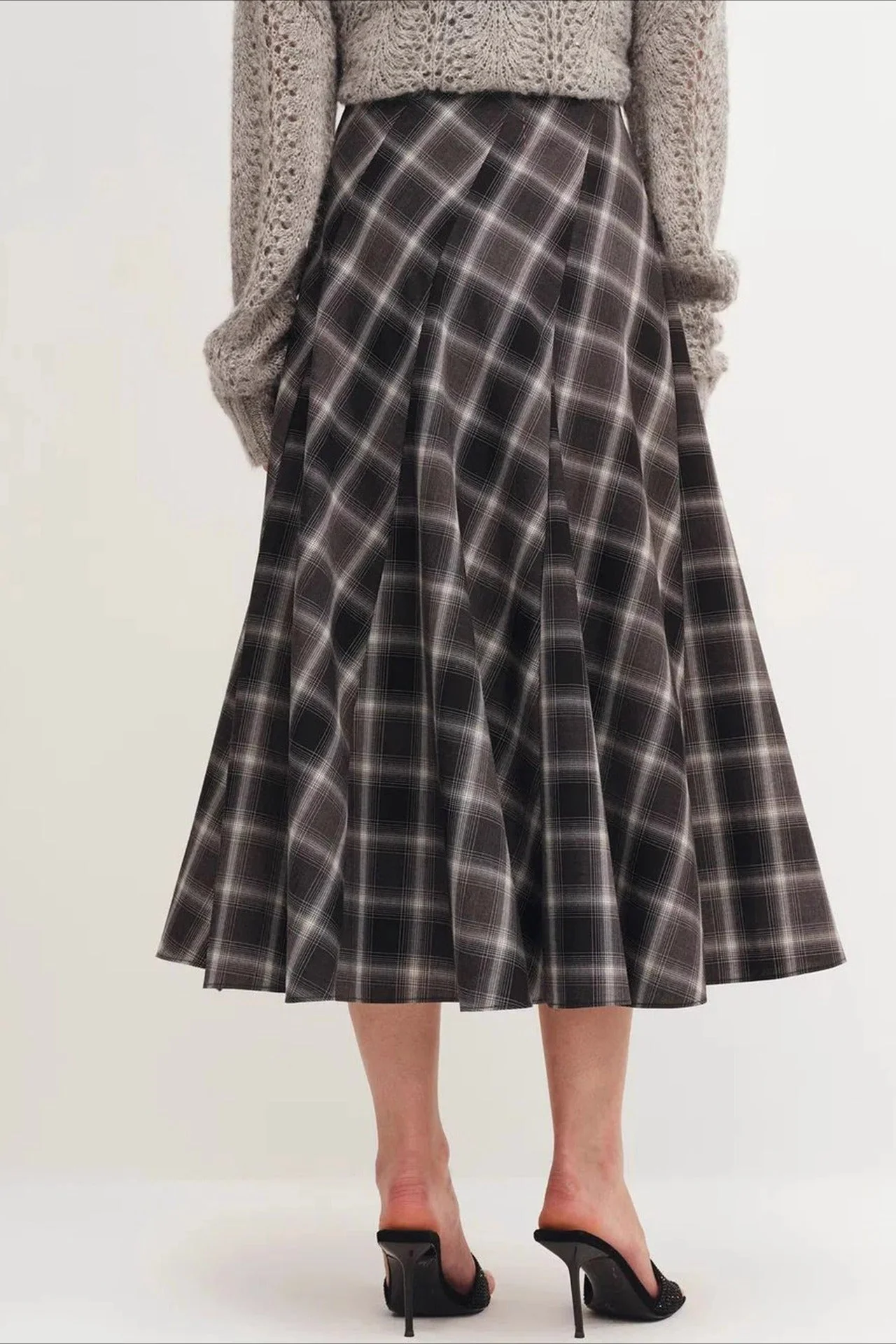 Wool Plaid Waist Defined A-Line Skirt - Image 3
